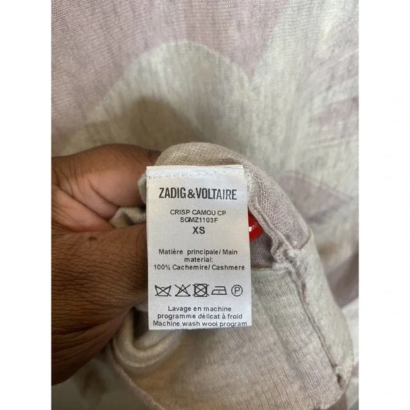 ZADIG & VOLTAIRE 100% Cashmere Sweater Pullover Camouflage Grey Crisp Camou XS - Picture 8 of 8